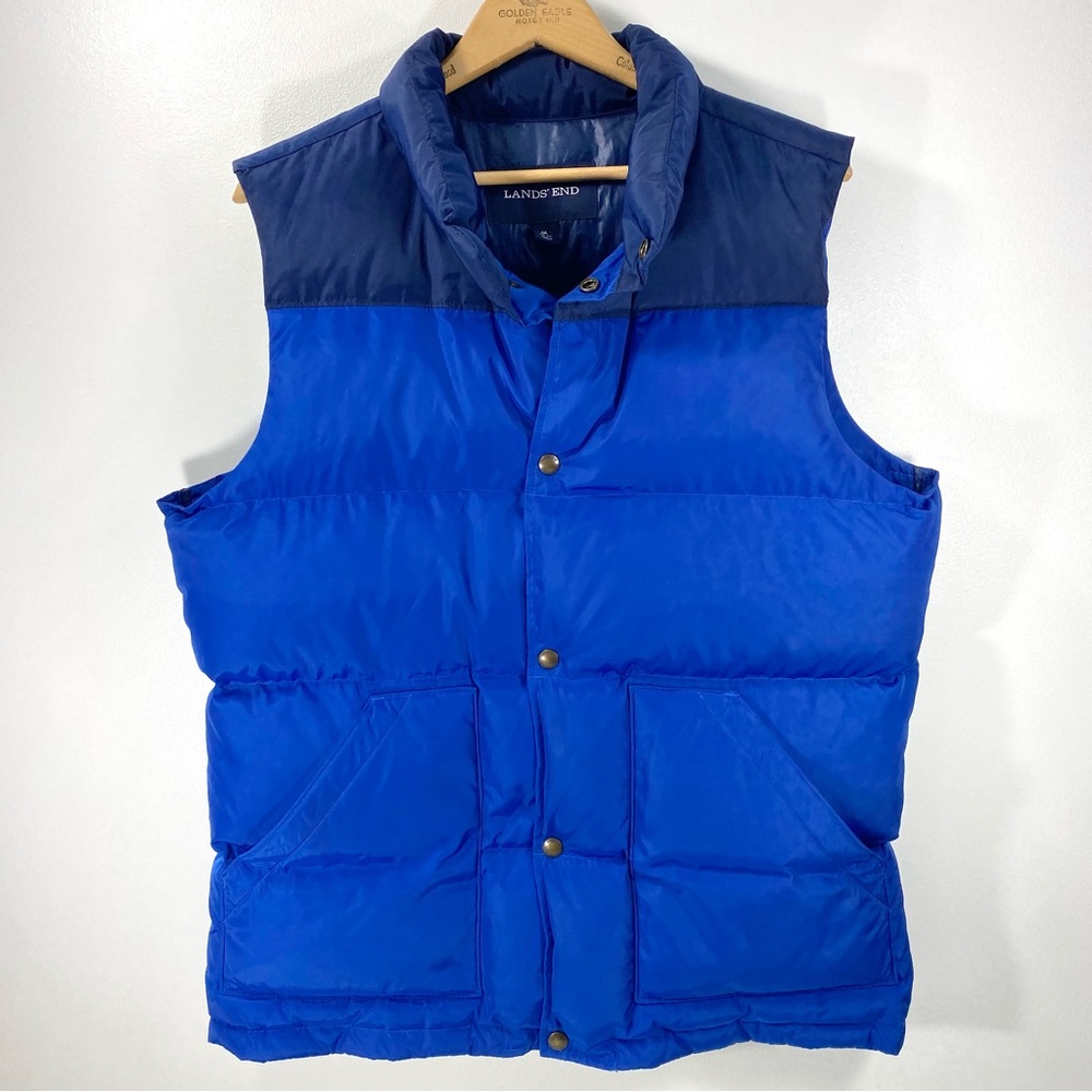 Lands’ End Two-Tone Blue Navy Royal HyperDry Down Insulated Puffer Vest Jacket M